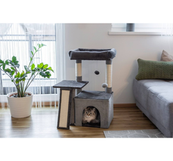 KERBL Drapak piętrowy legowisko budka domek kota czarny szary 76x42x34cm