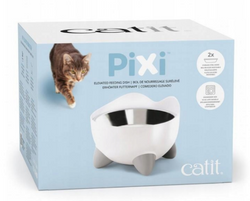PIXI Wysoka miska na stojaku dla kota biała 0,2 L + miska metalowa 0,2 L