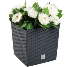 PROSPERPLAST Doniczka rattanowa biała + wkład mrozoodporna 26,2 x 26,6 cm
