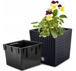 PROSPERPLAST Doniczka rattanowa biała + wkład mrozoodporna 26,2 x 26,6 cm