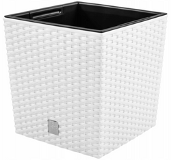 PROSPERPLAST Doniczka rattanowa biała + wkład mrozoodporna 26,2 x 26,6 cm