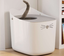 PIXI BOX kuweta toaleta dla kota wysoka z wejściem od góry z pokrywą biała 