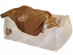 KERBL Love You Legowisko + kocyk ciepłe łóżko koc dla psa kota brązowe 47cm
