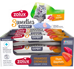 ZOLUX SWEETIES kremowy przysmak kota TUŃCZYK ŁOSOŚ smakołyk krem mus sosik