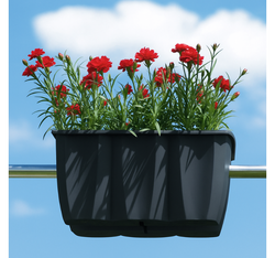PROSPERPLAST Crown Doniczka balkonowa zawieszana na balustradę czarna 58 cm
