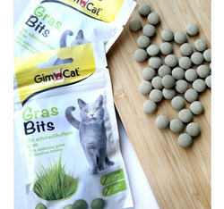 GimCat GRAS BITS tabletki z TRAWĄ mlekiem witaminą D3 przysmak kota 40g