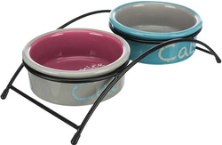 TRIXIE Miski ceramiczne na stojaku dla kota miska na wodę karmę 2 x 0,3L