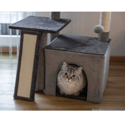 KERBL Drapak piętrowy legowisko budka domek kota czarny szary 76x42x34cm