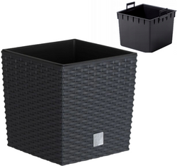 PROSPERPLAST Doniczka rattanowa czarna + wkład mrozoodporna 32 x 32,5 cm