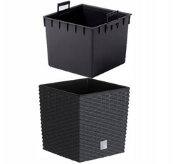 PROSPERPLAST Doniczka rattanowa czarna + wkład mrozoodporna 32 x 32,5 cm