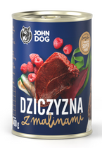 John Dog Pure karma mokra puszka dla psa 400g 96% dziczyzna dzik z malinami