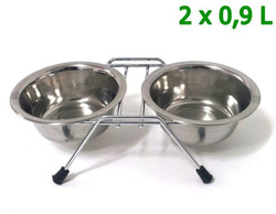 Miski na stojaku chromowanym dla psa 2 x 0,9L