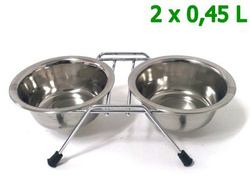 Miski na stojaku chromowanym dla psa kota 2x 0,45L